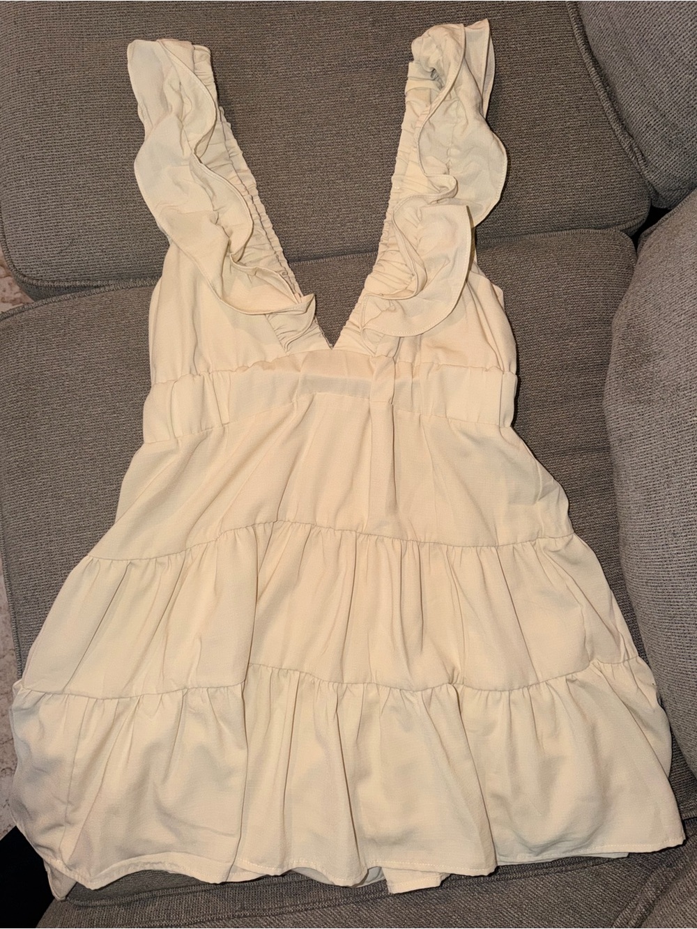 Cream Ruffled V-Neck Tiered Women’s Dress